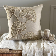 Beige Linen Blend Throw Cushion Cover - Pearl Gingko