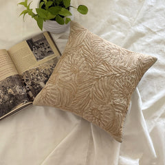 Beige Linen Blend Throw Cushion Cover - Peacock Plume