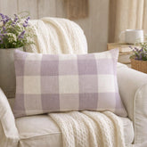 Lavender Plaid Play - Lavender Cotton Lumbar Cushion Cover