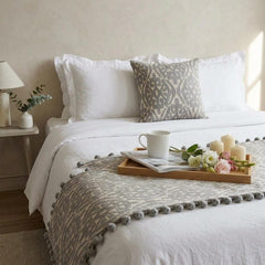 Cotton Grey Decorative Bed Runner and Cushion Cover - Grey Aztec