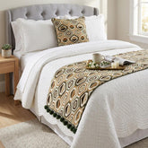 Velvet Beige Decorative Bed Runner and Cushion Cover - Hex Element