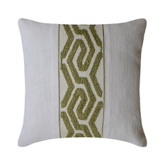 White Linen Throw Cushion Cover - Verdant Labyrinth