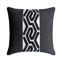 Black Linen Throw Cushion Cover - Black Labyrinth