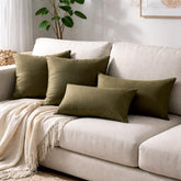 Olive Green Linen Throw Cushion Cover