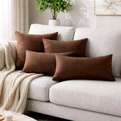 Set of 2 Brown Linen Throw / Lumbar Cushion Cover - Brown Linen