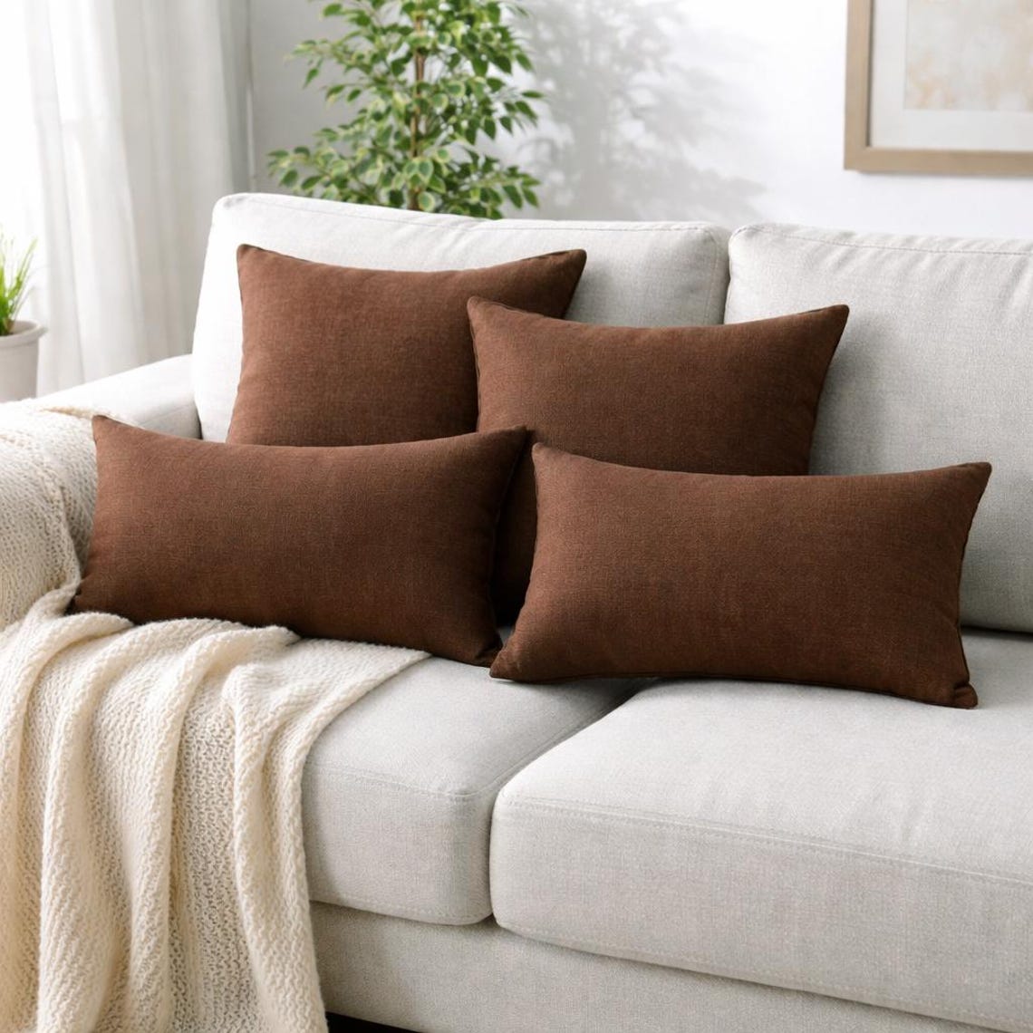 Brown Linen Throw Cushion Cover