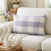 Lilac Plaid Play - Lilac Cotton Lumbar Cushion Cover