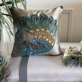 Taupe Green Peacock - Taupe Green Art Silk Decorative Euro Sham