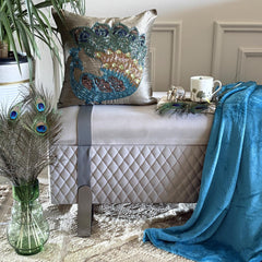 Taupe Green Peacock - Taupe Green Art Silk Decorative Euro Sham