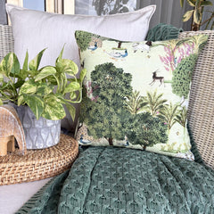 Mor Nritya - Green Cotton Throw Cushion Cover