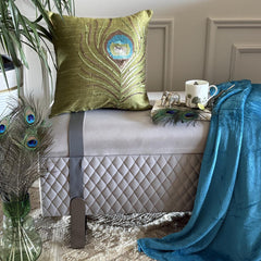 Green Peacock Feather - Green Art Silk Decorative Euro Sham