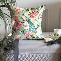 Maurya Elegance - Turquoise Blue Cotton Throw Cushion Cover