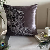 Peacock Bliss - Gray Velvet Decorative Euro Sham