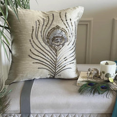 Peacock - Gray Art Silk Decorative Euro Sham