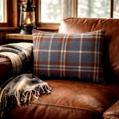 Plaidflow Blue - Blue Velvet Winter Plaid Lumbar Cushion Cover
