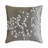 Snow Flowers - Gray Art Silk Throw Pillow Cover
