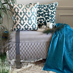 Medhakara - Teal Blue Suede Throw Cushion Cover