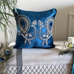 Peacock Deco - Blue Velvet Decorative Euro Sham