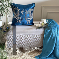 Peacock Deco - Blue Velvet Decorative Euro Sham