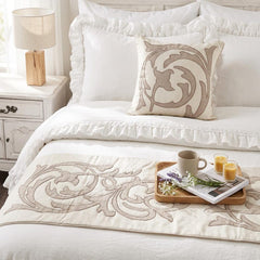 Pretty Dainty - Ivory & Beige Linen Decorative Bed Runner and Cushion Cover