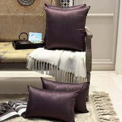 Dark Plum Luxury Pack of 2 - Dark Plum Art Silk Throw Cushion Cover