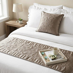 Silver Soft - Silver Satin Decorative Bed Runner and Cushion Cover