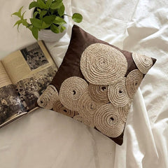 Adorned By Jute - Brown Art Silk Throw Pillow Cover