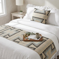 Aztec Armour - Cotton Blue & Ivory Decorative Bed Runner and Cushion Cover