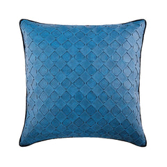Blue Leather Weave - Blue Faux Leather Throw Pillow Cover