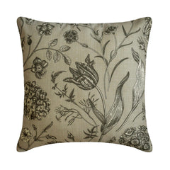 Gray Linen Throw Cushion Cover - Botanical Sketch