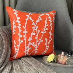 Coral Orange Willow - Coral Orange Art Silk Decorative Euro Sham