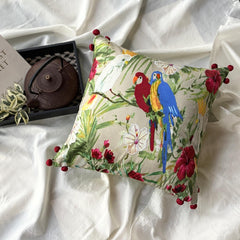 Cockatoo Carnival - Green Cotton Throw Cushion Cover