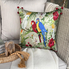Cockatoo Carnival - Green Cotton Throw Cushion Cover