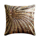 Gold Bloom - Brown & Gold Art Silk Decorative Euro Sham