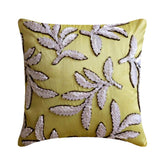 White Leaves - Yellow Art Silk Throw Pillow Cover