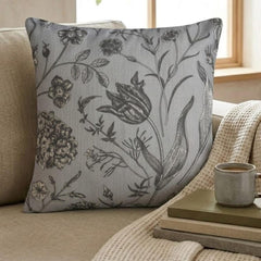 Gray Botanical Sketch Throw Cushion Cover
