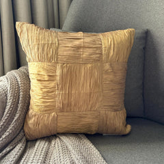 Dreamy Gold - Gold Crushed Art Silk Throw Pillow Cover