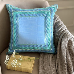 Blue Celebrations - Aqua Blue Art Silk Decorative Euro Sham
