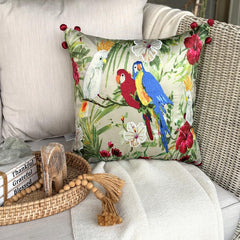 Cockatoo Carnival - Green Cotton Throw Cushion Cover