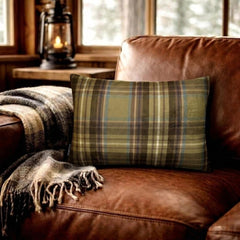 Plaidflow Olive - Green Velvet Winter Plaid Lumbar Cushion Cover