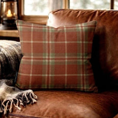 Plaidscape Terracotta - Red Velvet Winter Plaid Throw Cushion Cover
