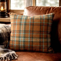 Plaidscape Orange - Orange Velvet Winter Plaid Throw Cushion Cover