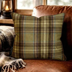 Plaidscape Olive - Green Velvet Winter Plaid Throw Cushion Cover