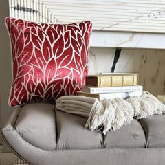 Cayenne Red Florals - Cayenne Red Burnout Velvet Throw Pillow Cover