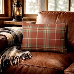 Plaidflow Terracotta - Red Velvet Winter Plaid Lumbar Cushion Cover