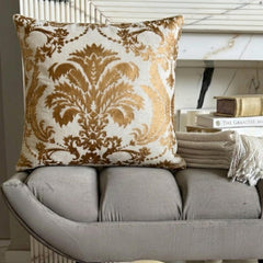Gold Festive - White Velvet Throw Pillow Cover