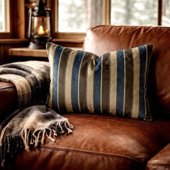 Linear Stripe Blue - Blue Velvet Striped Lumbar Cushion Cover