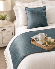 Hexagon Lagoon - Jacquard Blue Decorative Bed Runner and Cushion Cover