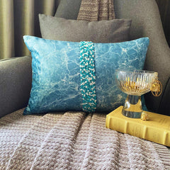 Turquoise Touchstones - Turquoise Jacquard Lumbar Cushion Cover