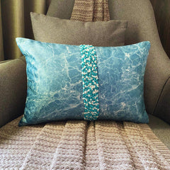 Turquoise Touchstones - Turquoise Jacquard Lumbar Cushion Cover